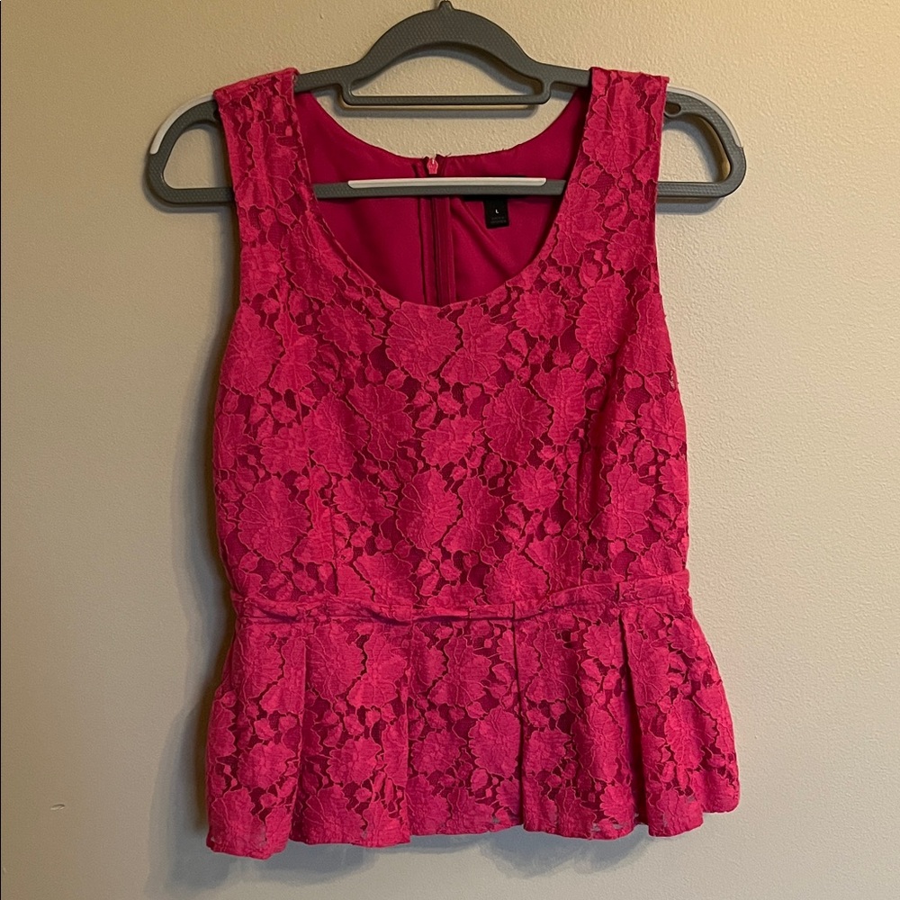 Pink Lace Sleeveless Peplum Top